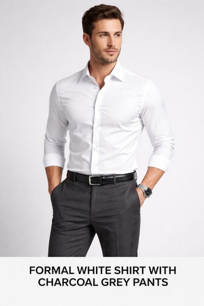 Formal white shirt with charcoal grey pants