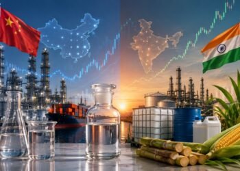Ethanol price trend graph comparing China and India rates May 2026