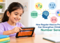Child practicing with an abacus while learning number sense through regular Abacus practice